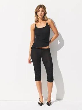 NWT SKIMS SHEER RIBBED LONG CAMI | LARGE | ONYX